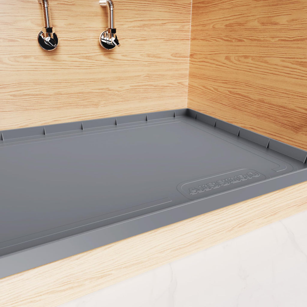 Alfombrilla para Debajo del Lavabo Aisslro para Baño Impermeable 22" x 19" Revestimiento de Silicona para Gabinetes Ajuste para Gabinetes Estándar de 24" Protector Organizador Debajo del Lavabo (Gris)