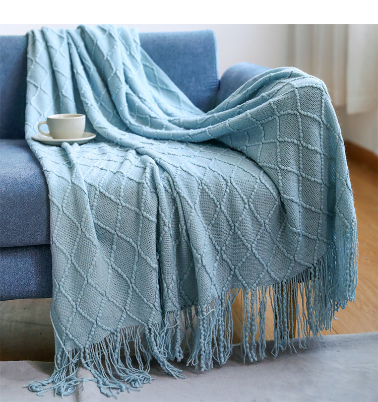 Manta de Punto Grueso con Flecos, Estilo Boho