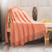 Manta de Punto Grueso con Flecos, Estilo Boho
