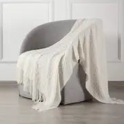 Manta de Punto Grueso con Flecos, Estilo Boho
